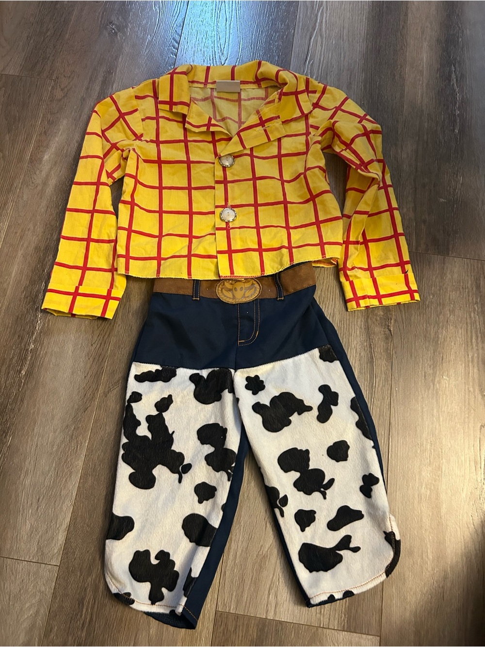 Toy Story Cowboy Cowgirl Costume Yellow Res Top Cow Print Chaps Halloween 18-24m